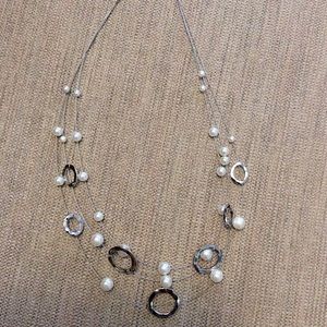 3 strand silver and white necklace